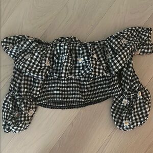 Black and White Gingham Off-Shoulder Top